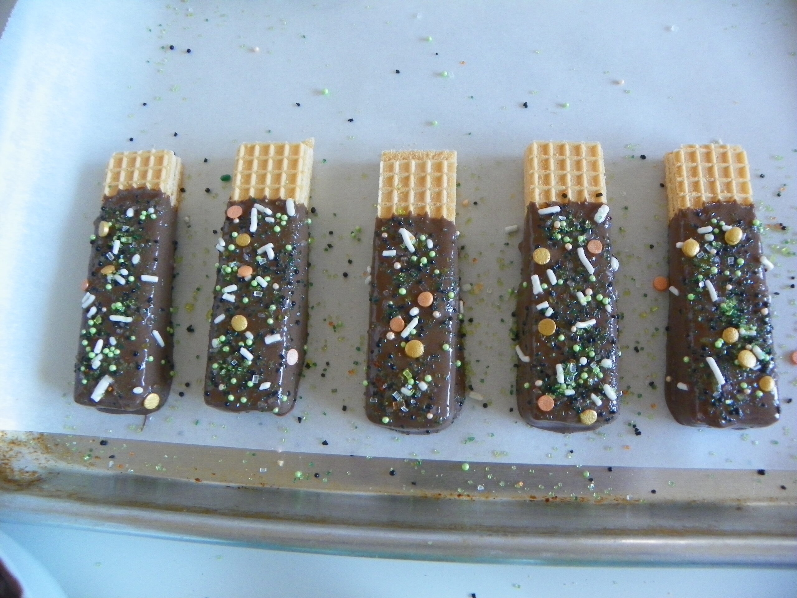 Chocolate Covered Vanilla Wafers with Sprinkles